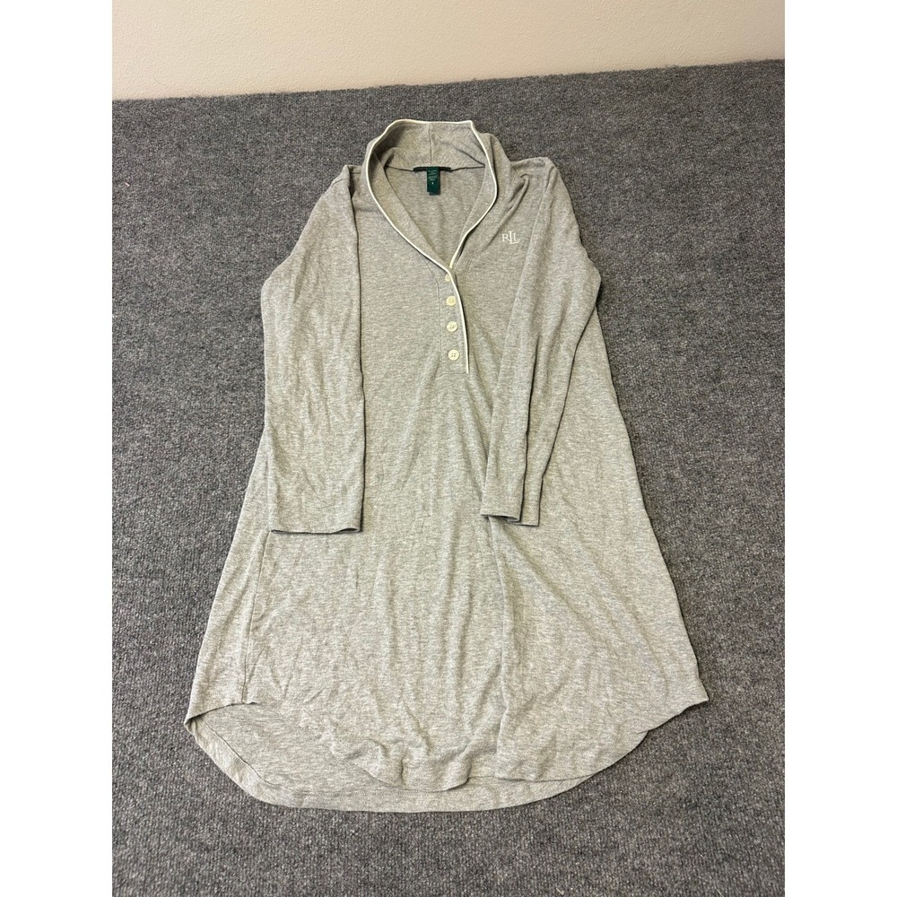 Lauren Ralph Lauren Nightshirt Womens Size S Gray Long Sleeve Henley Sleep Dress